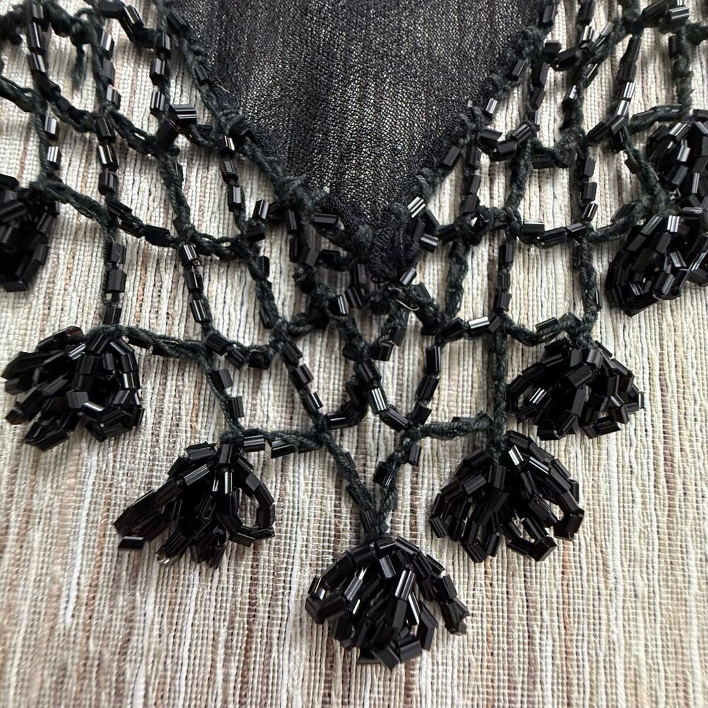 Vintage ATG Embroidered Beaded Fringe Scarf Wrap Shawl Whimsigoth Gypsy Boho‎ - Picture 14 of 16